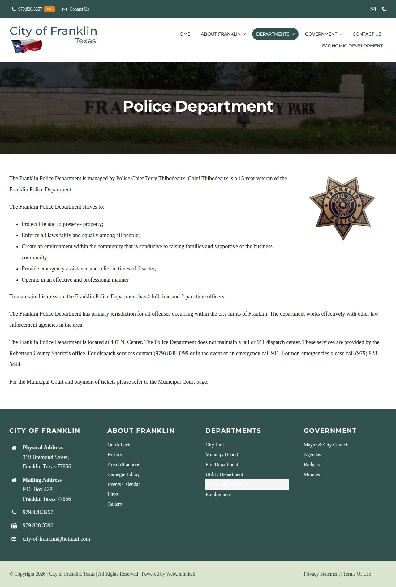 Robertson County Franklin police booking record source page