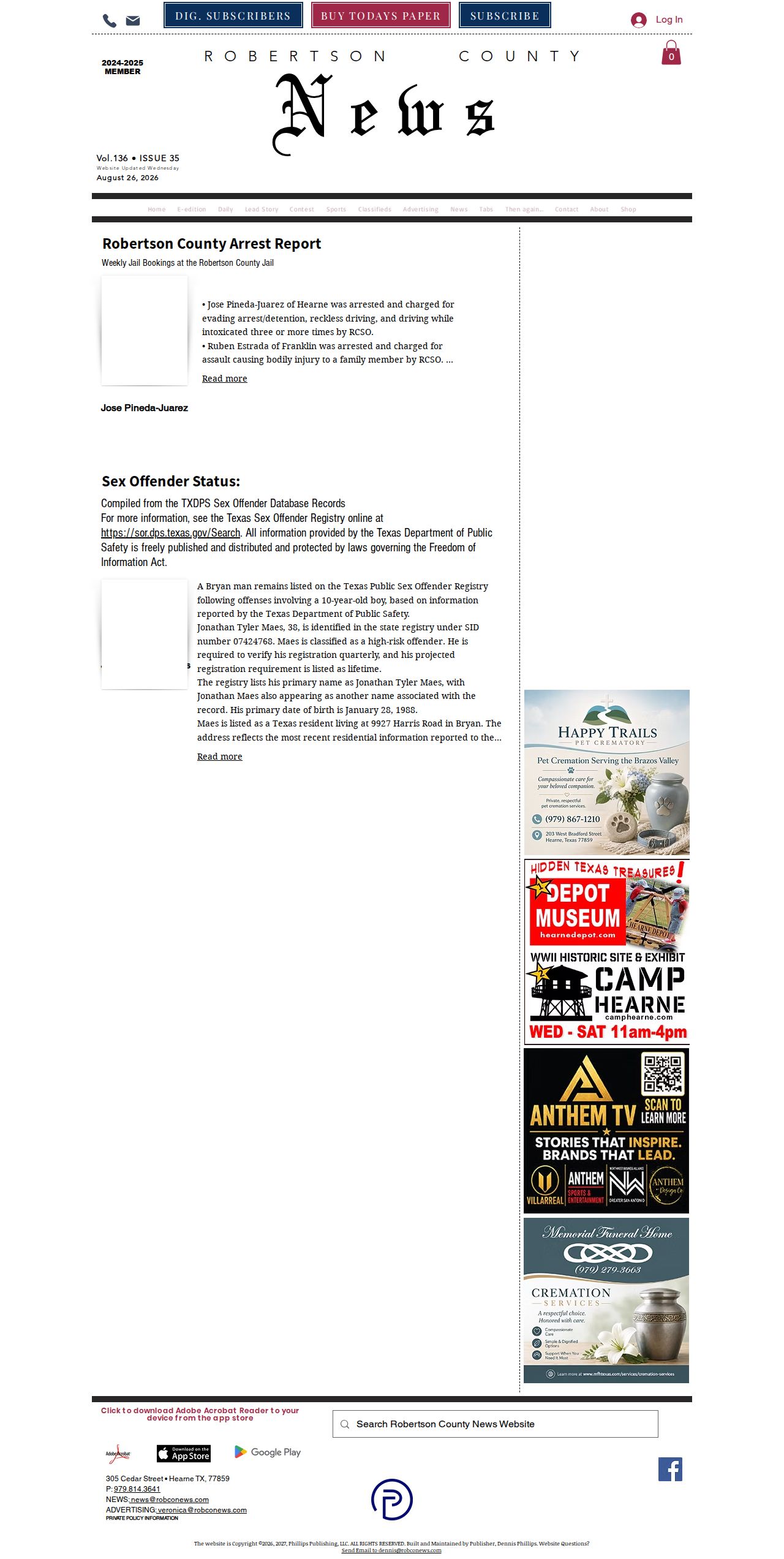 Robertson County weekly jail booking news record coverage