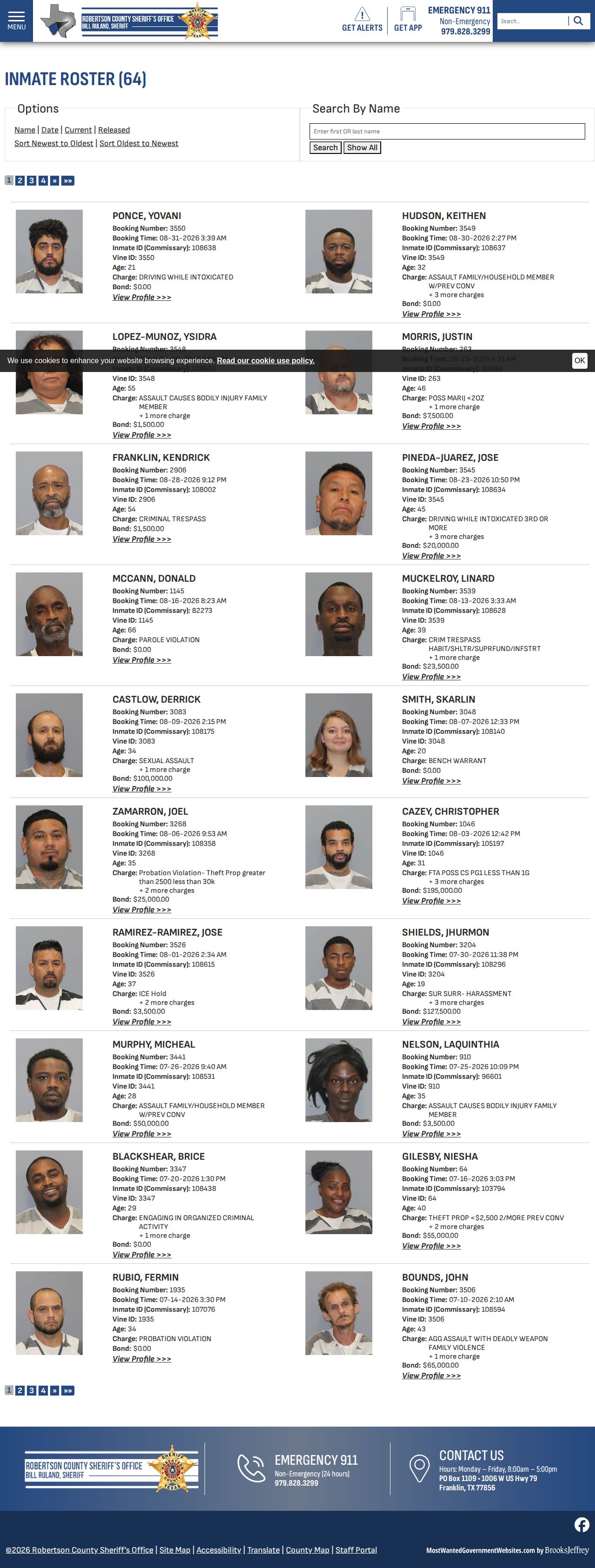 Robertson County current booking roster and record search interface